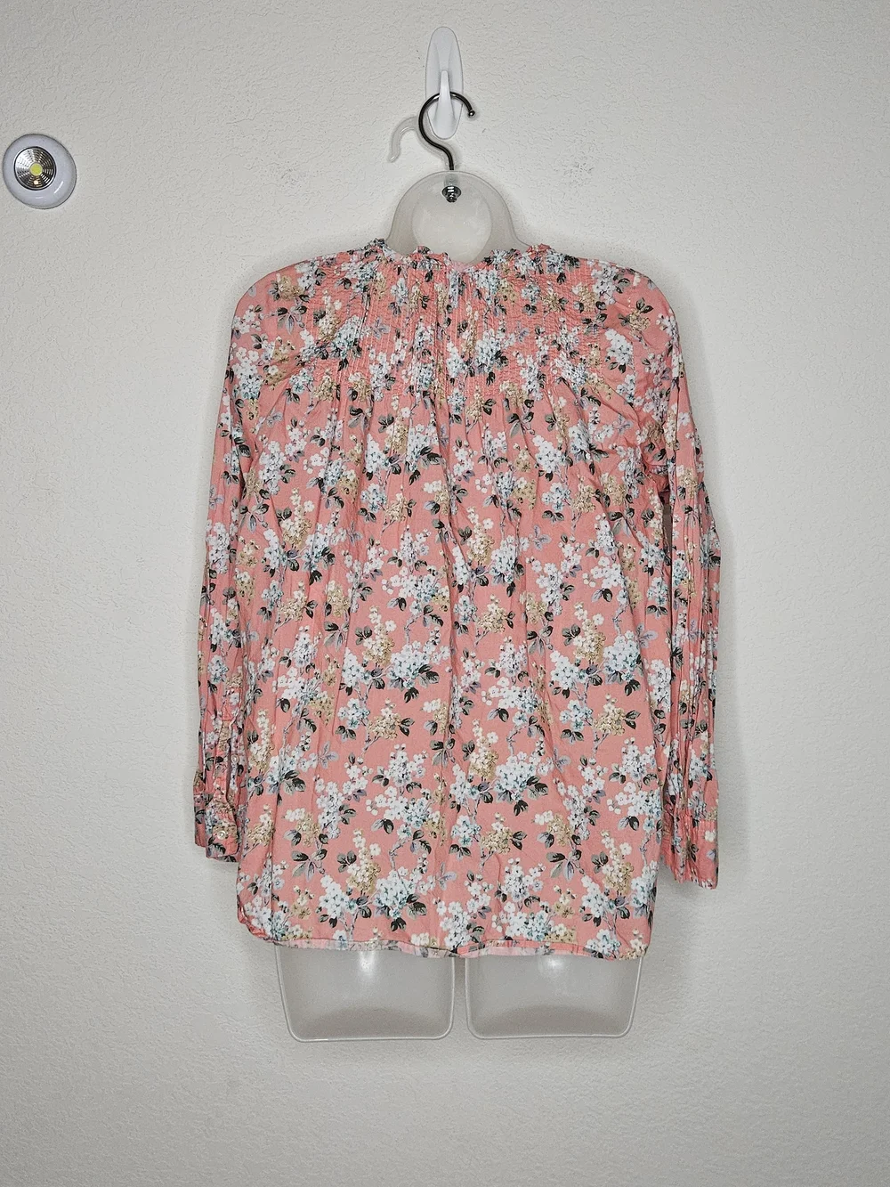 J.Crew Liberty Fabric Floral Pintuck Blouse Size 8 Coral Cotton Top Boho Coastal